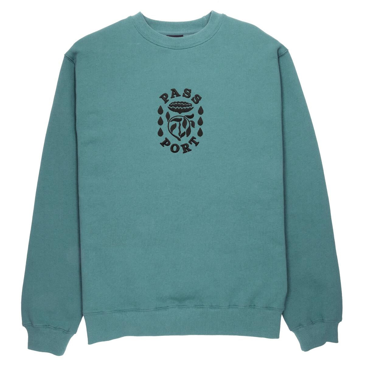 Pass~Port Fountain Embroidery Sweater Washed Teal